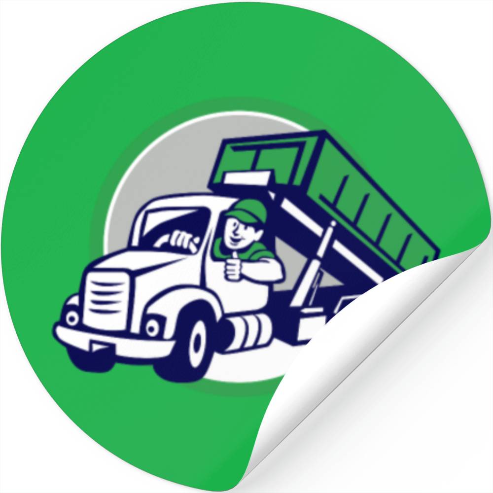 Roll-Off Bin Truck Driver Thumbs Up Circle Cartoon Designed & Sold By