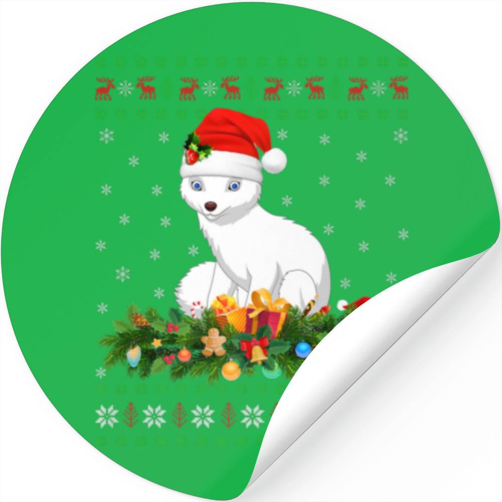 Arctic Fox Animal Lover Santa Hat Ugly Arctic Fox Stickers Designed