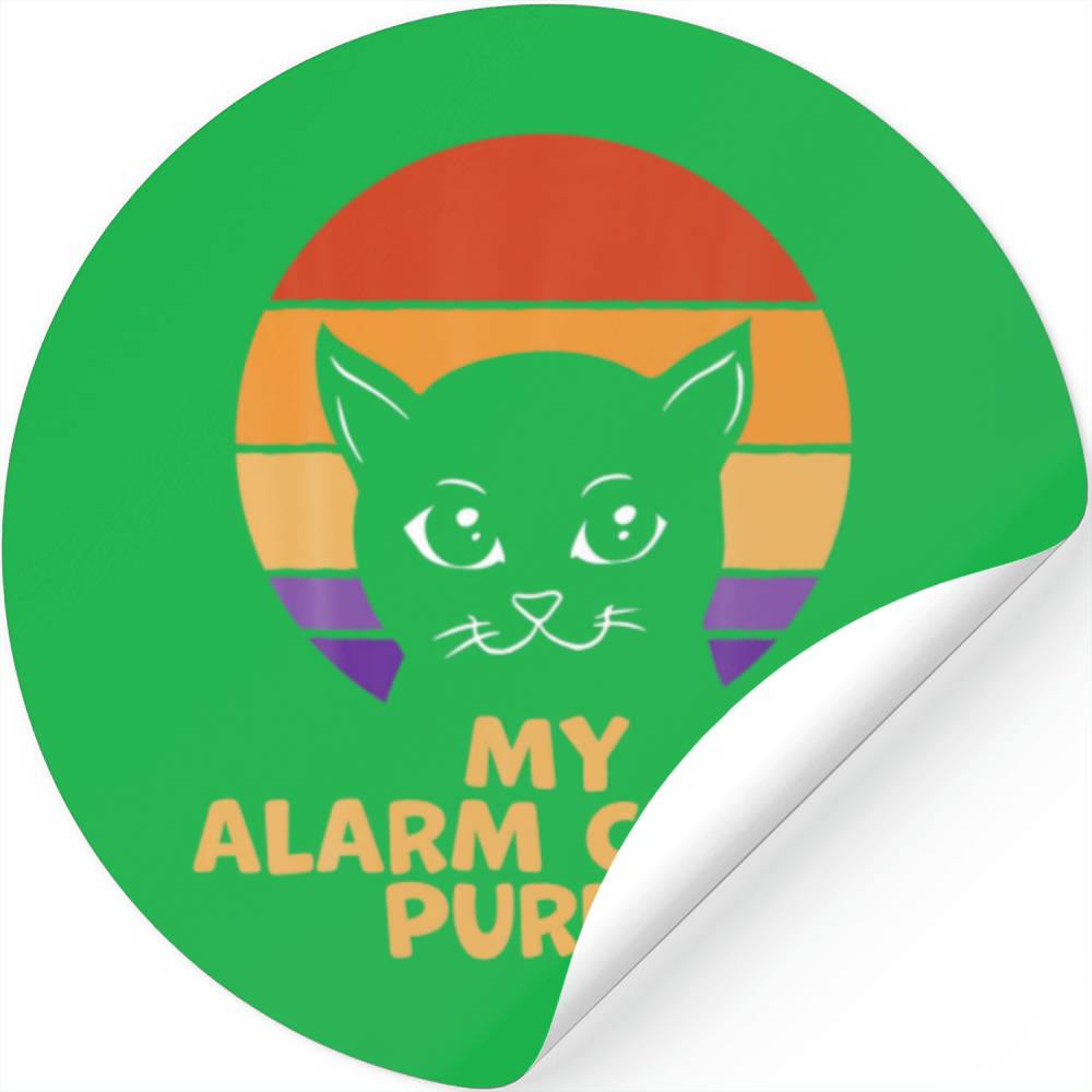 My Alarm Clock Purrs Meows Cute Cat Lover Retro Ki Stickers Designed & Sold By RofiquBari