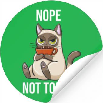 Nope Not Today Funny Sarcastic Coffee Cat Stickers