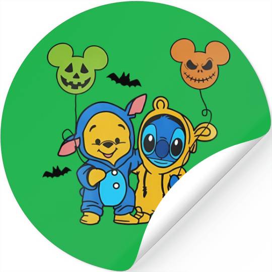 Disney Pooh And Stitch Halloween Stickers, Disney Friends Stickers, Halloween Matching Stickers