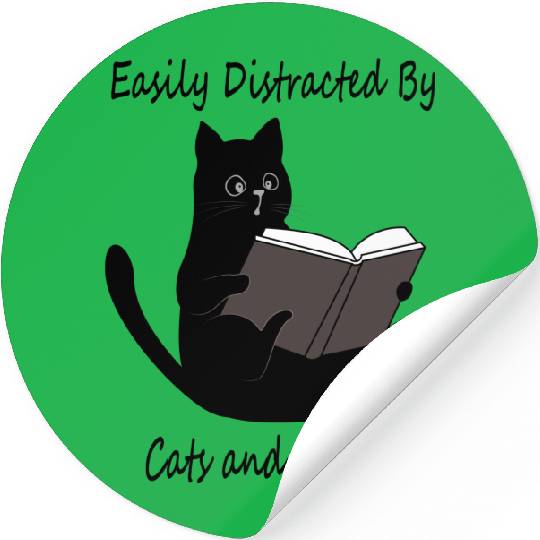 Easily Distracted By Cats And Books, Cute Cat Gift Sleeveless Stickers