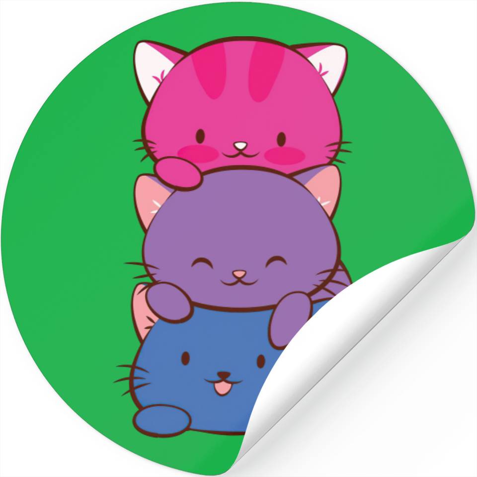 Bisexual Pride Kawaii Kitty Cat Stack Anime Sticker Designed And Sold By Ulyana Nikitina 7151