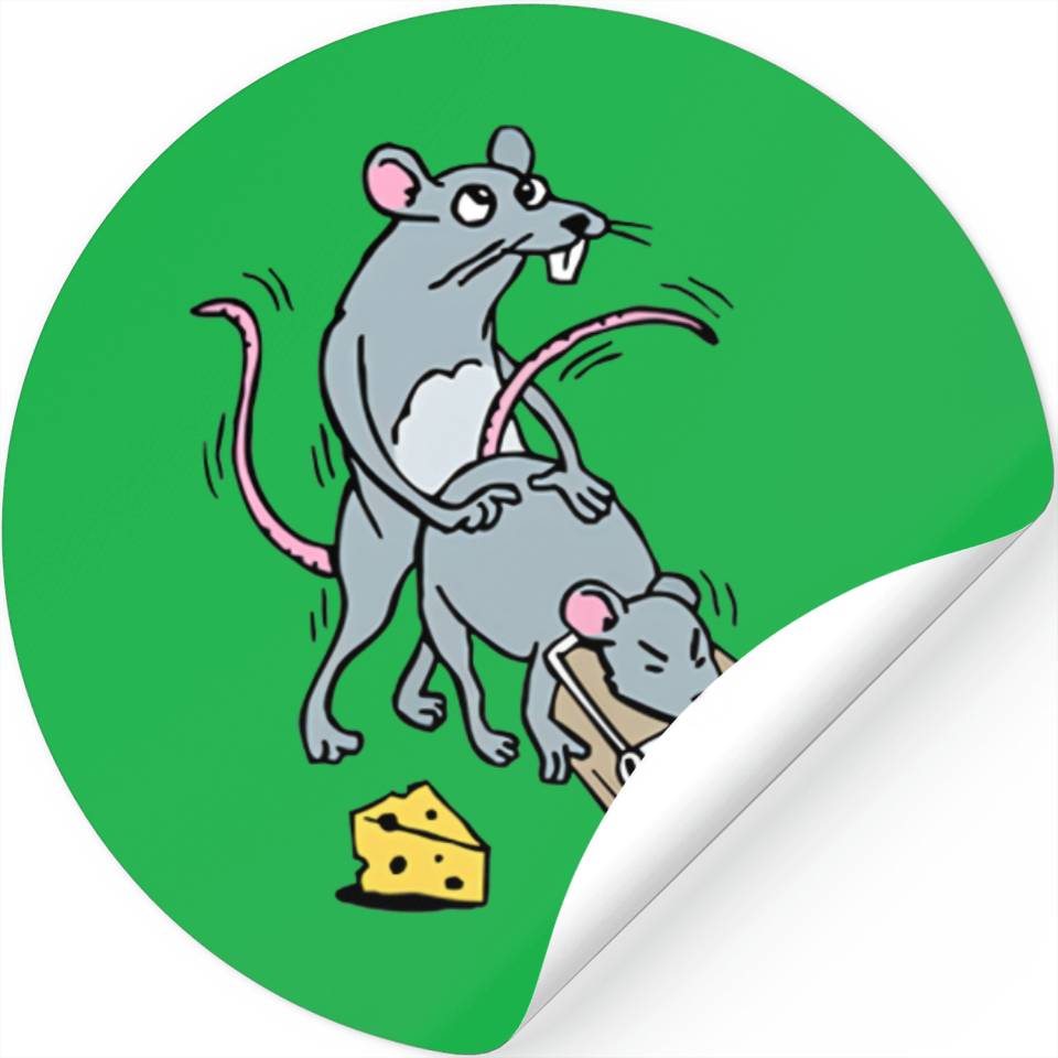 Mouse Screwing A Mouse In A Mousetrap Funny Joke Stickers Designed