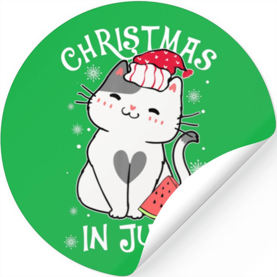 Funny Watermelon Christmas In July Cat Dad Stickers