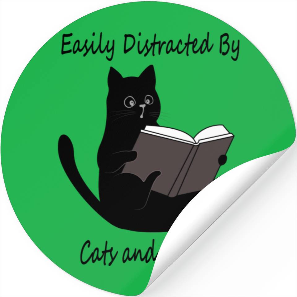 Easily Distracted By Cats And Books, Cute Cat Gift Sleeveless Stickers