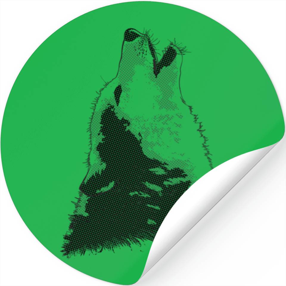 Wolf Howling Line Art Silhouette Stickers Designed & Sold By BoObel