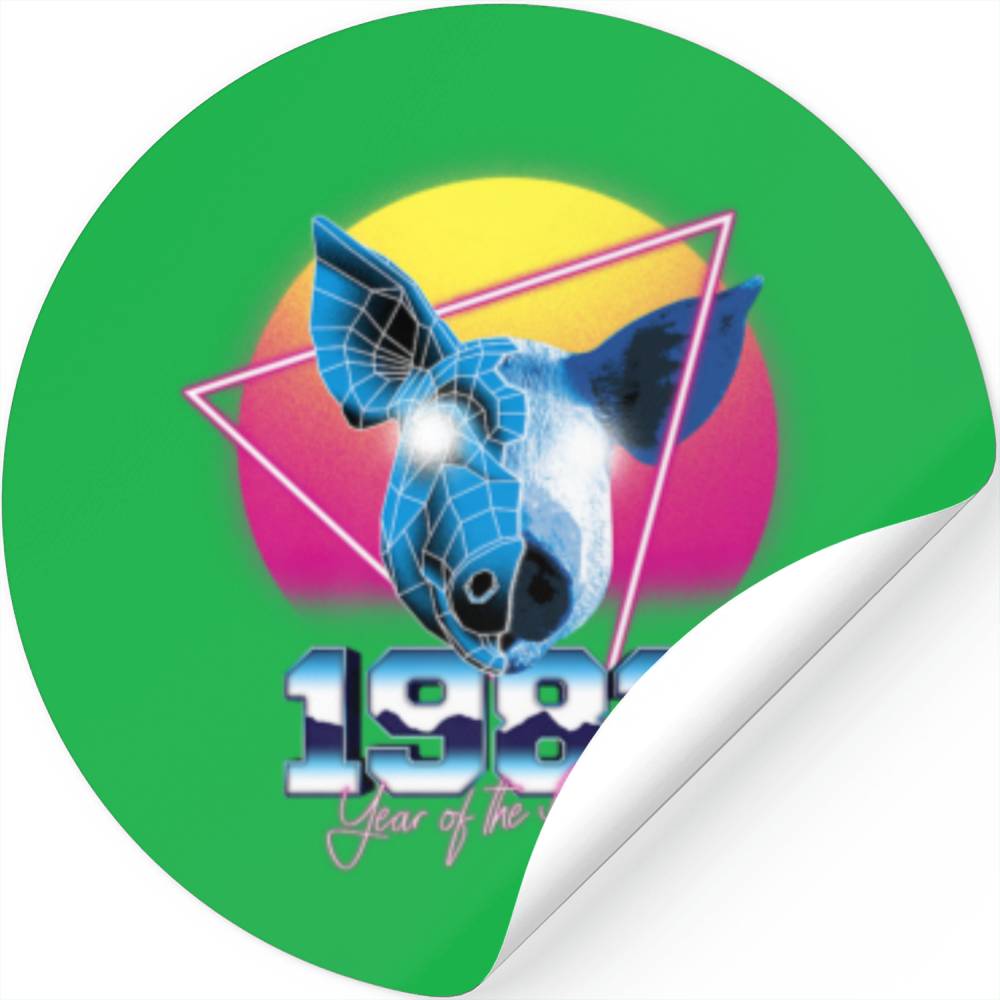 Chinese Year Of Pig 1983 Birthday Zodiac Retrowave Stickers