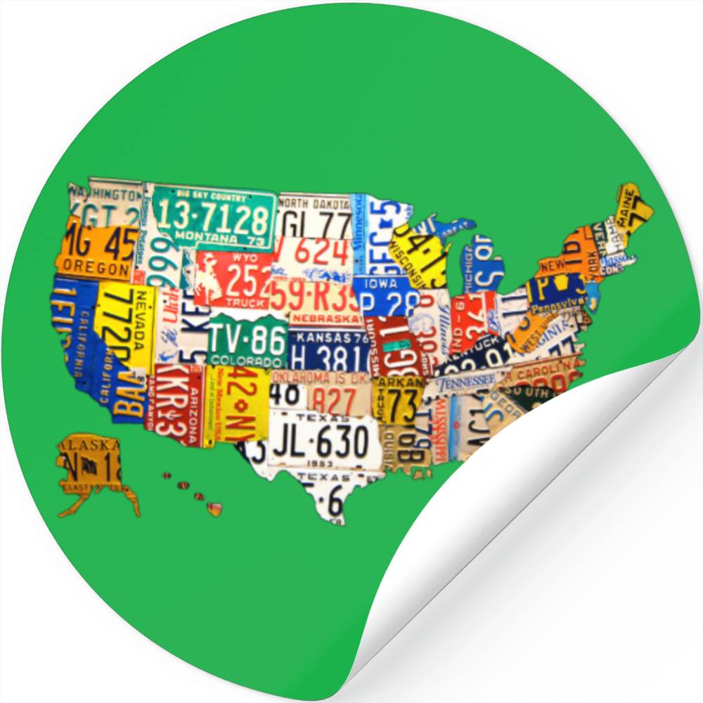 License Plate Map Of The Usa Stickers