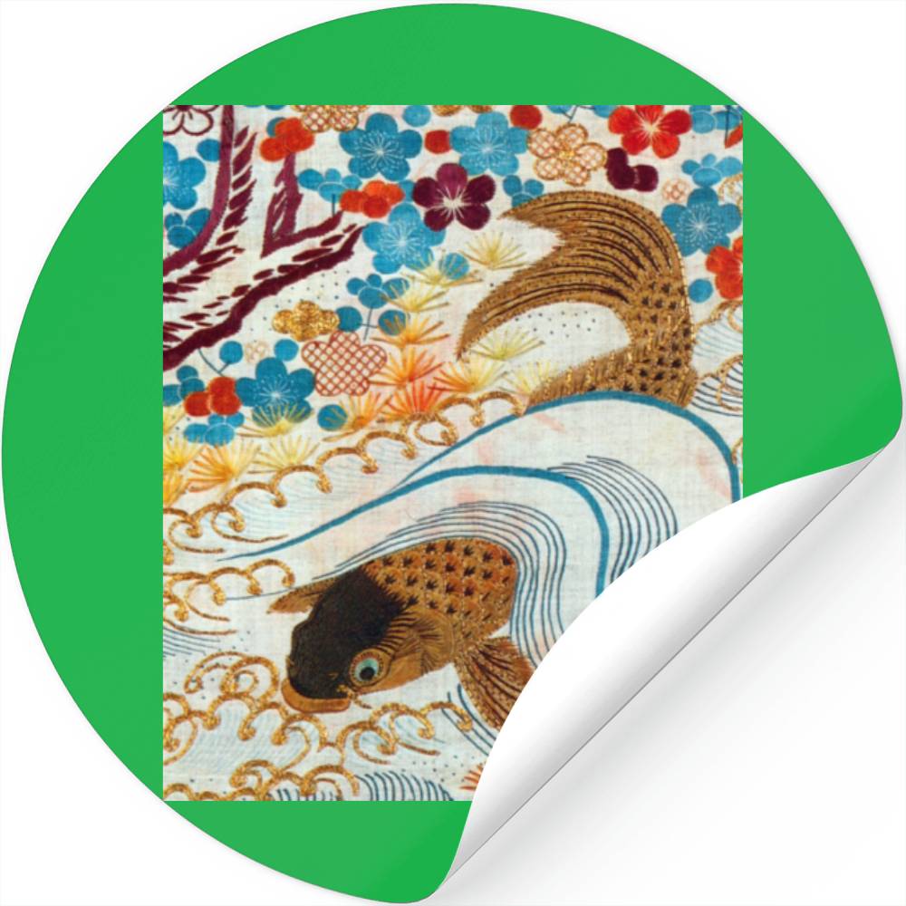 Vintage Japanese Carp And Running Water Stickers