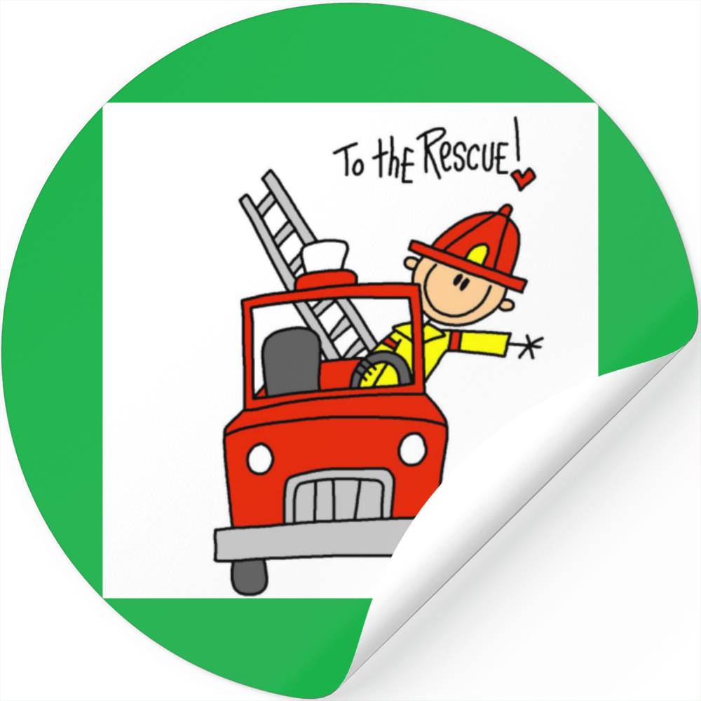 Stick Figure Firefighter With Fire Engine S Stickers