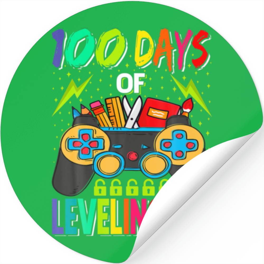 100 Days Of School Leveling Up Gamer Funny 100Th D Stickers