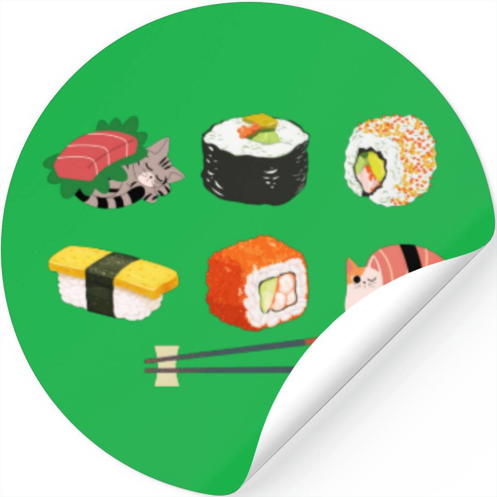 Japanese Wave Cat Sushi,Cute Sushi Japanese Stickers