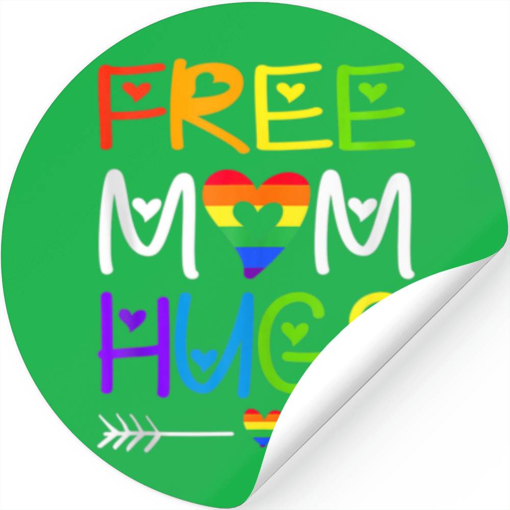 Free Mom Hugs T Rainbow Heart LGBT Pride Month Stickers